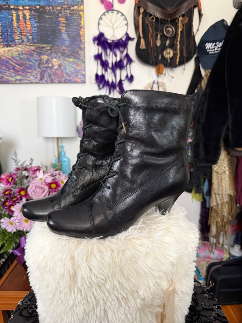 Clarks Black Leather Antique Inspired Witchy Lace Up Boots 8